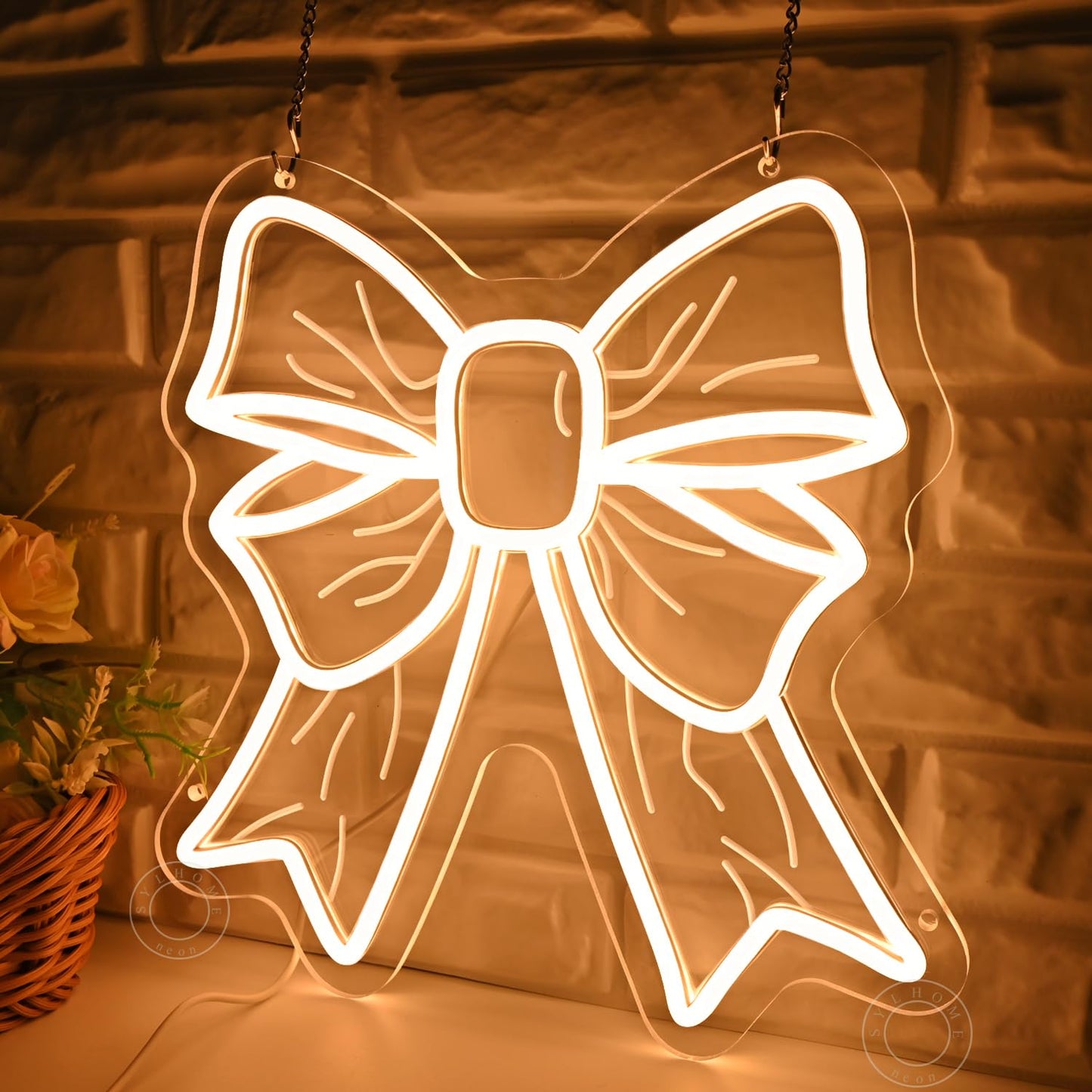 SYLHOME Bow Led Neon Light Sign Cute Girls Kids Bedroom Nursery Game Room Wall Sign Decor Beauty Salon Wedding Birthday Party Backdrop 11.8" X 11.8"