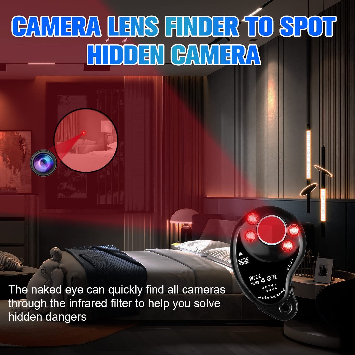 VAOECMS Hidden Camera Detector, Bug Detector, Camera Finder, Portable Hidden Devices Detector for Privacy Protection