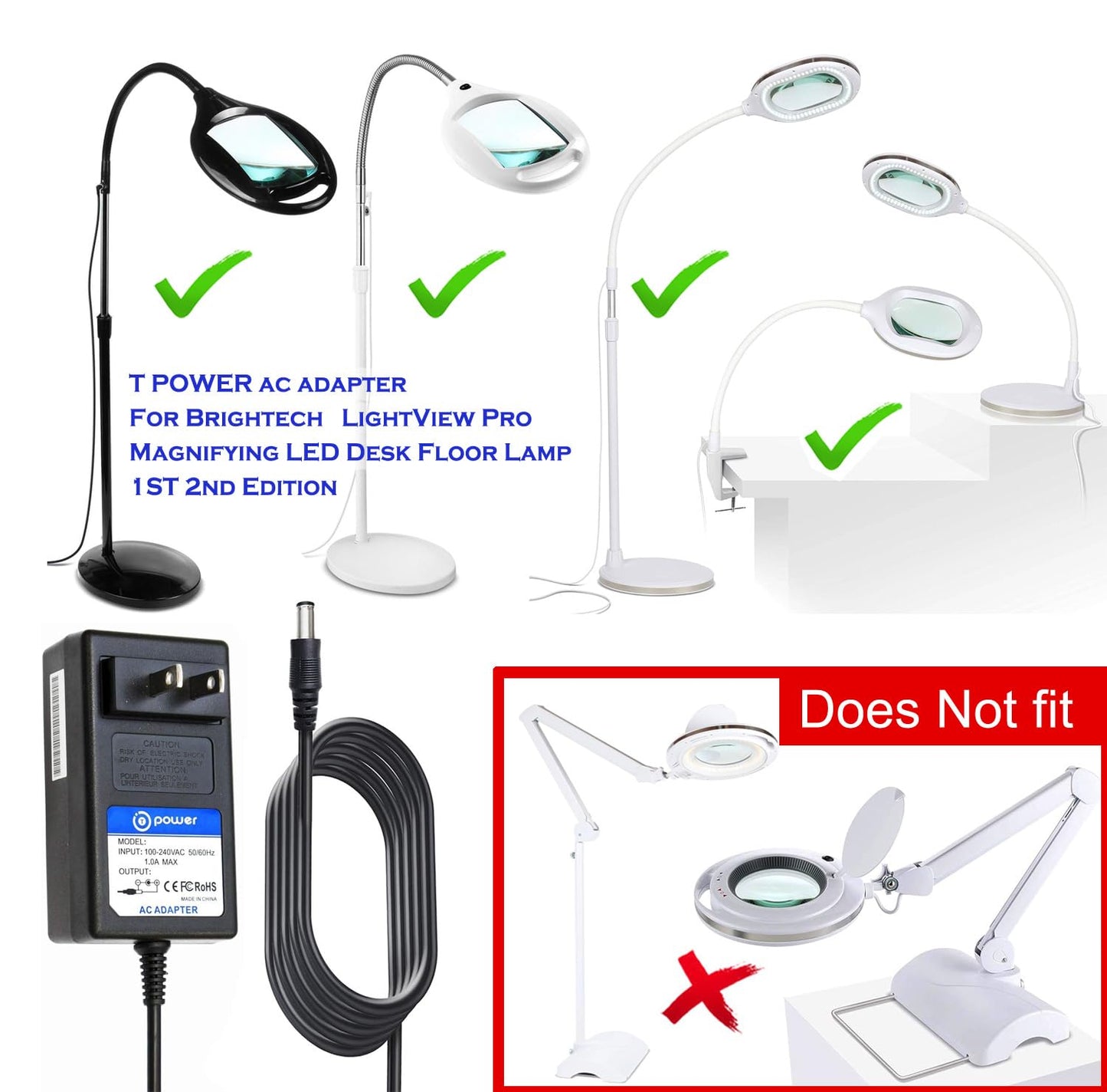 T POWER 19V Charger for Bright tech LightView PRO Superbright Magnifier Floor Lamp & Litespan Serie LED 1ST 2nd Edition Clamp Edition Reading Floor…