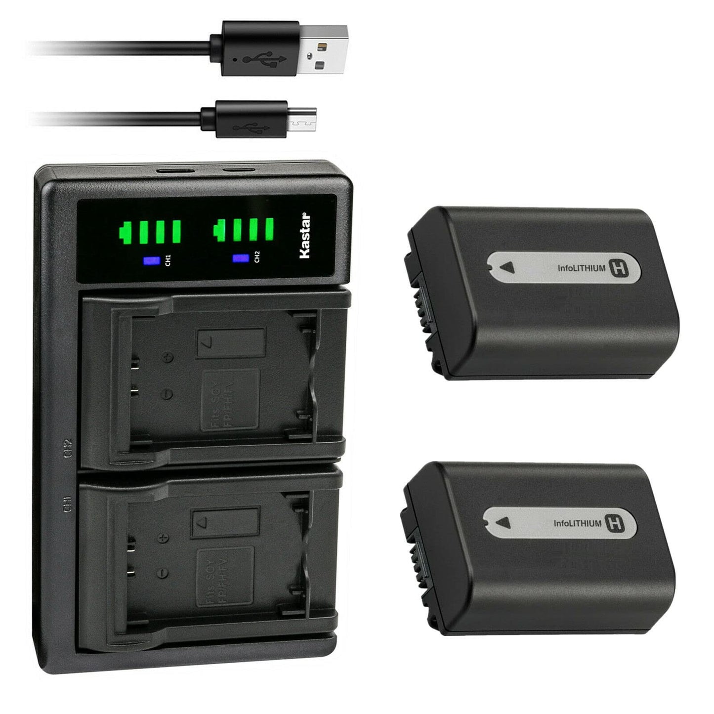 Kastar 2-Pack NP-FH50 Battery and LTD2 USB Charger Replacement for Sony DCR-SR36, DCR-SR37, DCR-SR38, DCR-SR40, DCR-SR42, DCR-SR45, DCR-SR46