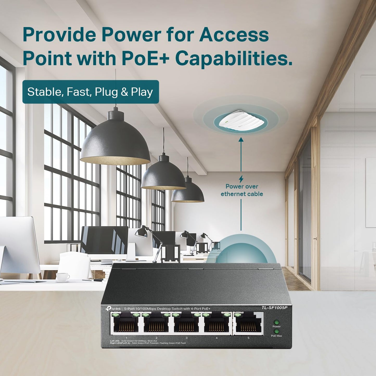 TP-Link TL-SF1005P | 5 Port Fast Ethernet PoE Switch | 4 PoE+ 10/100 Mbps Ports @67W | Desktop | Plug & Play | Sturdy Metal w/ Shielded Ports |