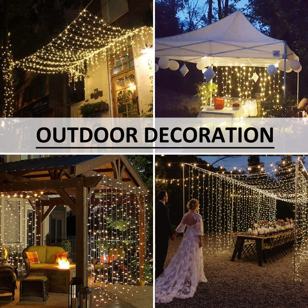 Solhice LED Curtain Lights Outdoor 20ft x10ft, 600 LED Plug in Hanging String Lights Indoor Bedroom, Twinkle Light Backdrop for Outside Wedding Decor