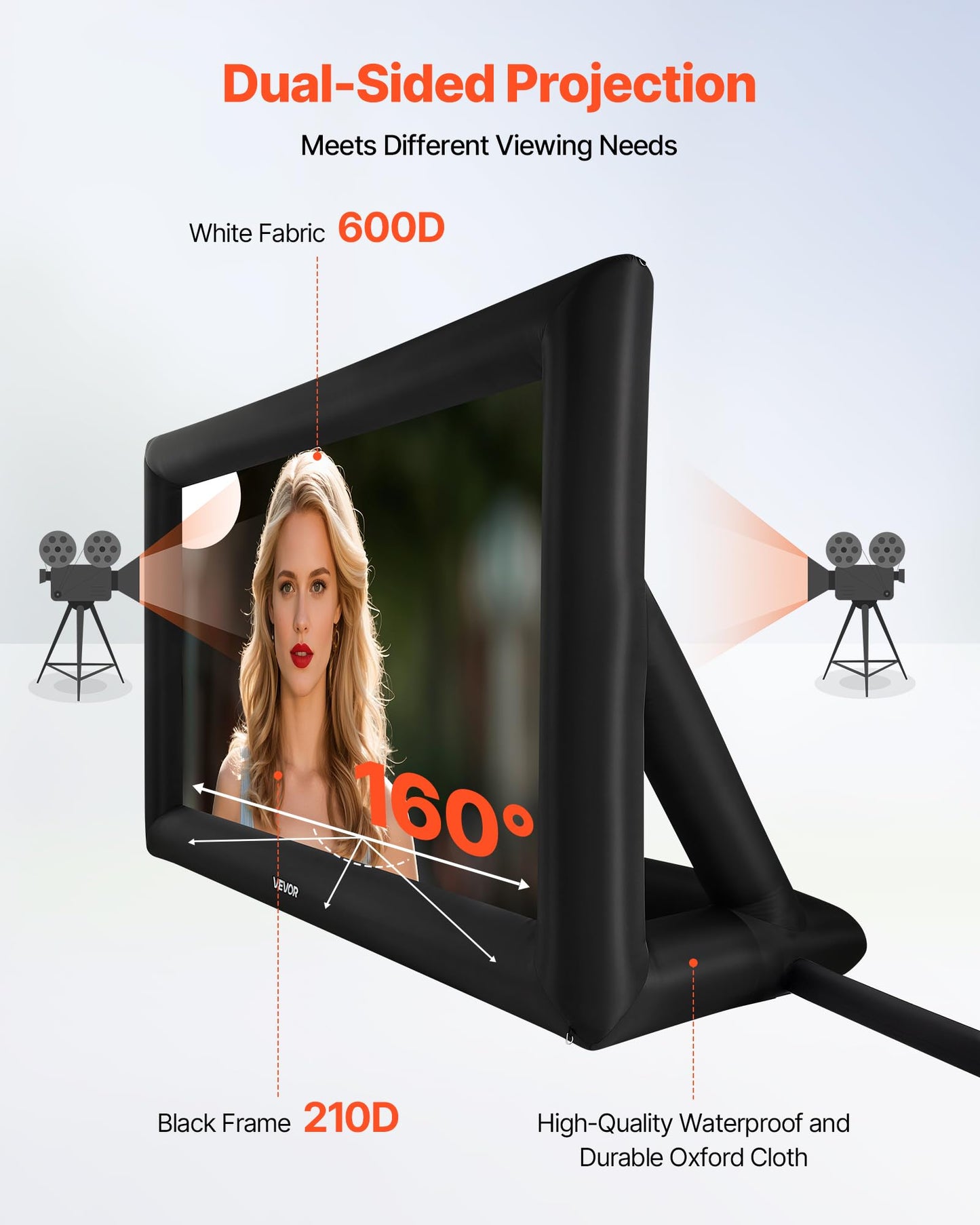 VEVOR 16FT Inflatable Projector Screen, Inflatable Movie Screen Outdoor with 250W Air Blower Projector Screen Oxford Fabric Material Blow Up Screen