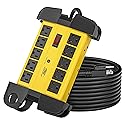 CRST 10-Outlets Heavy Duty Power Strip Metal Surge Protector with 15 Amps, 15-Foot Power Cord 2800 Joules for Garden, Kitchen, Office, School, ETL