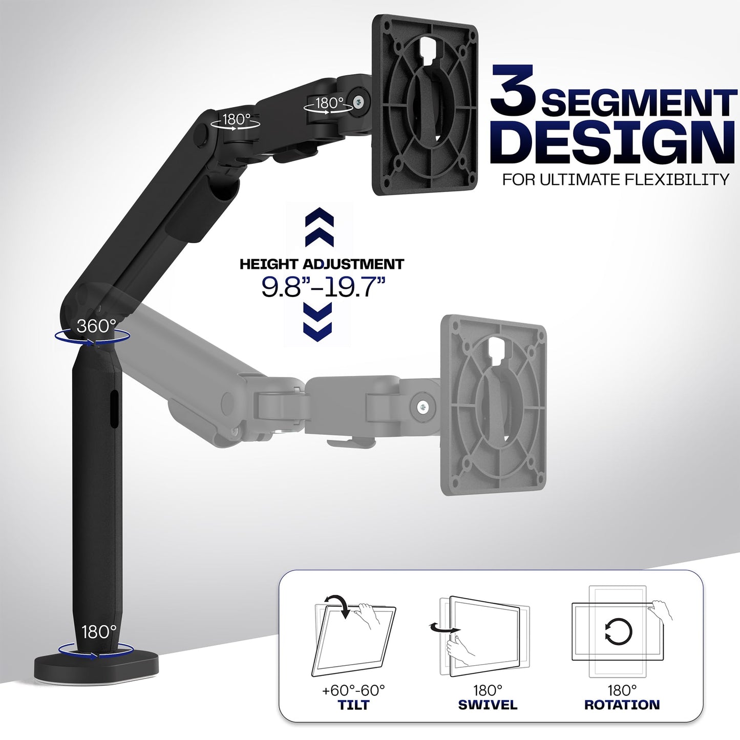 VIVO Flexible Mechanical Arm Single Ultrawide Monitor Desk Mount for Up to 35 inch Screens, Heavy Duty Clamp, Holds Ultra Wides Up to 24.2 lbs, Black