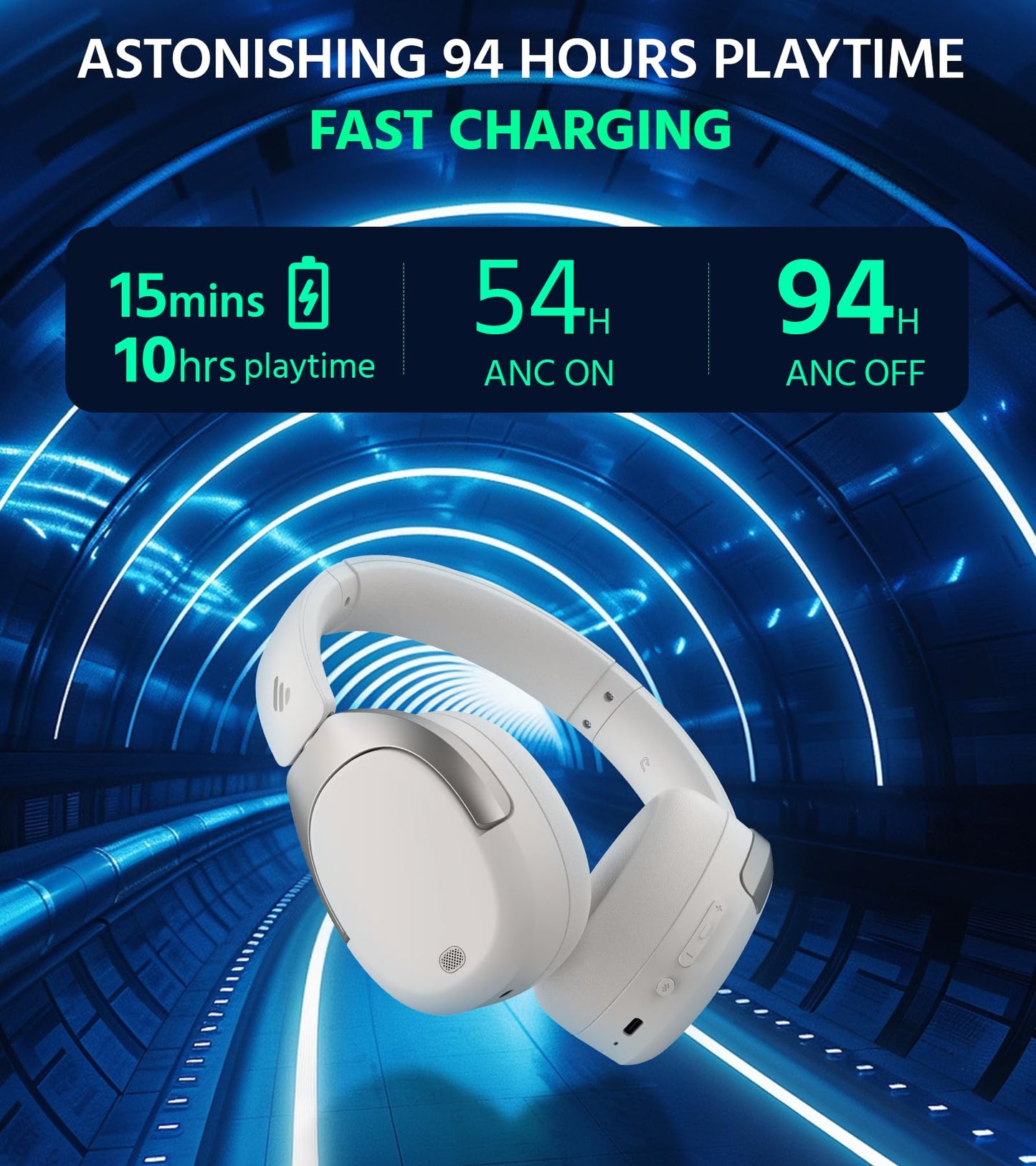 Edifier W830NB Wireless Over Ear Headphones with -45dB Active Noise Cancelling, 94H Playtime, LDAC Hi-Res Sound, Spatial Audio, Fast Charging