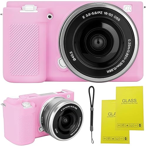 SZHSYJY ZV-E10 Case, Soft Silicone Protective Case for Sony ZV-E10 ZVE10 Camera,Comes with 2 Screen Protectors and 1 Wrist Strap. (Pink)