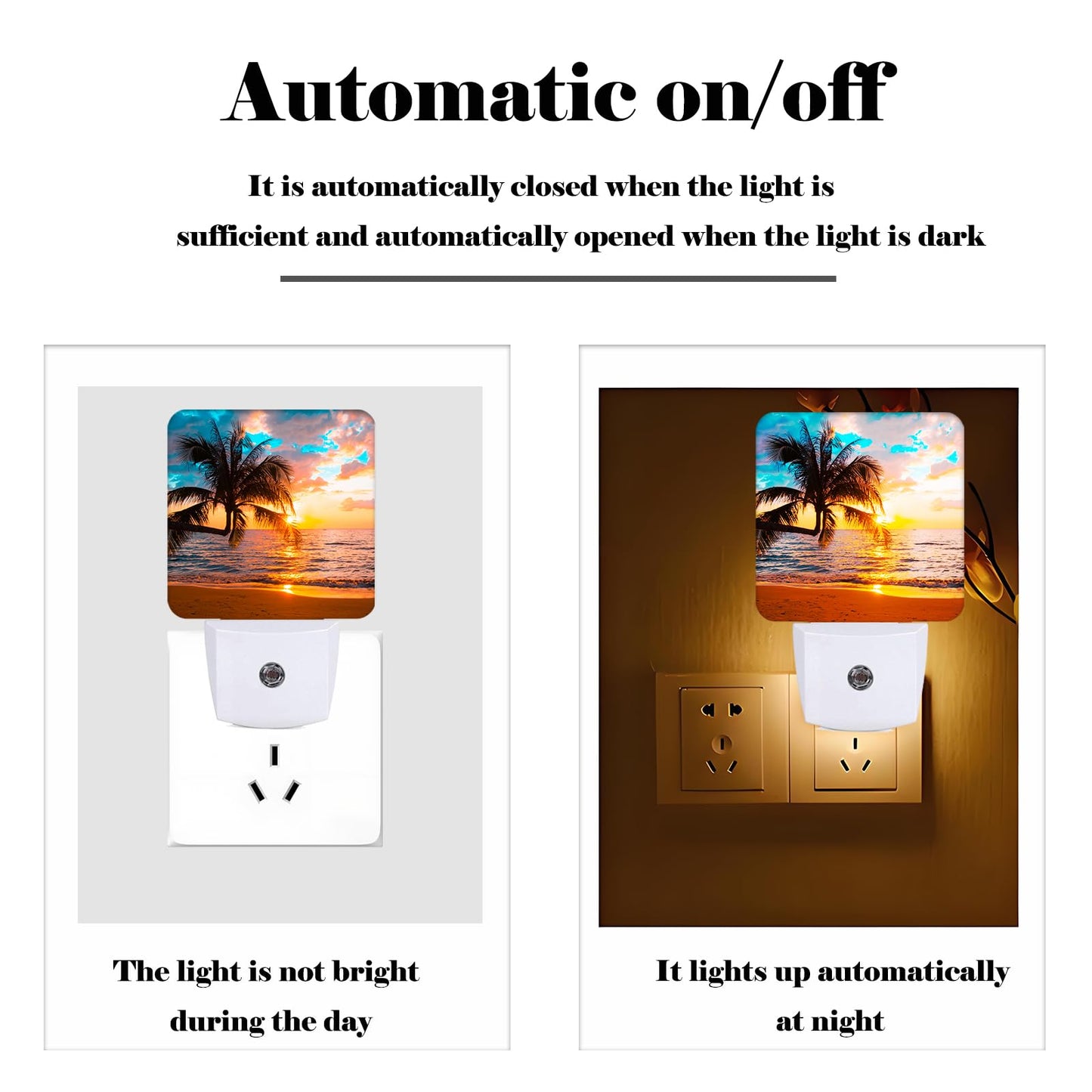 FSHVQKD Summer Sunshine Beach Night Light,Plug Into Wall Decor for Stairway,Hallway,Kitchen,Dusk to Dawn Sensor Nightlights for Boys/Girls/Women/Men