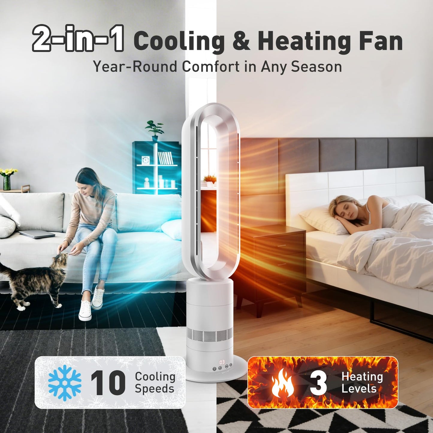 Eduzita TP18Pro Bladeless Tower Fan and Heater Combo, White
