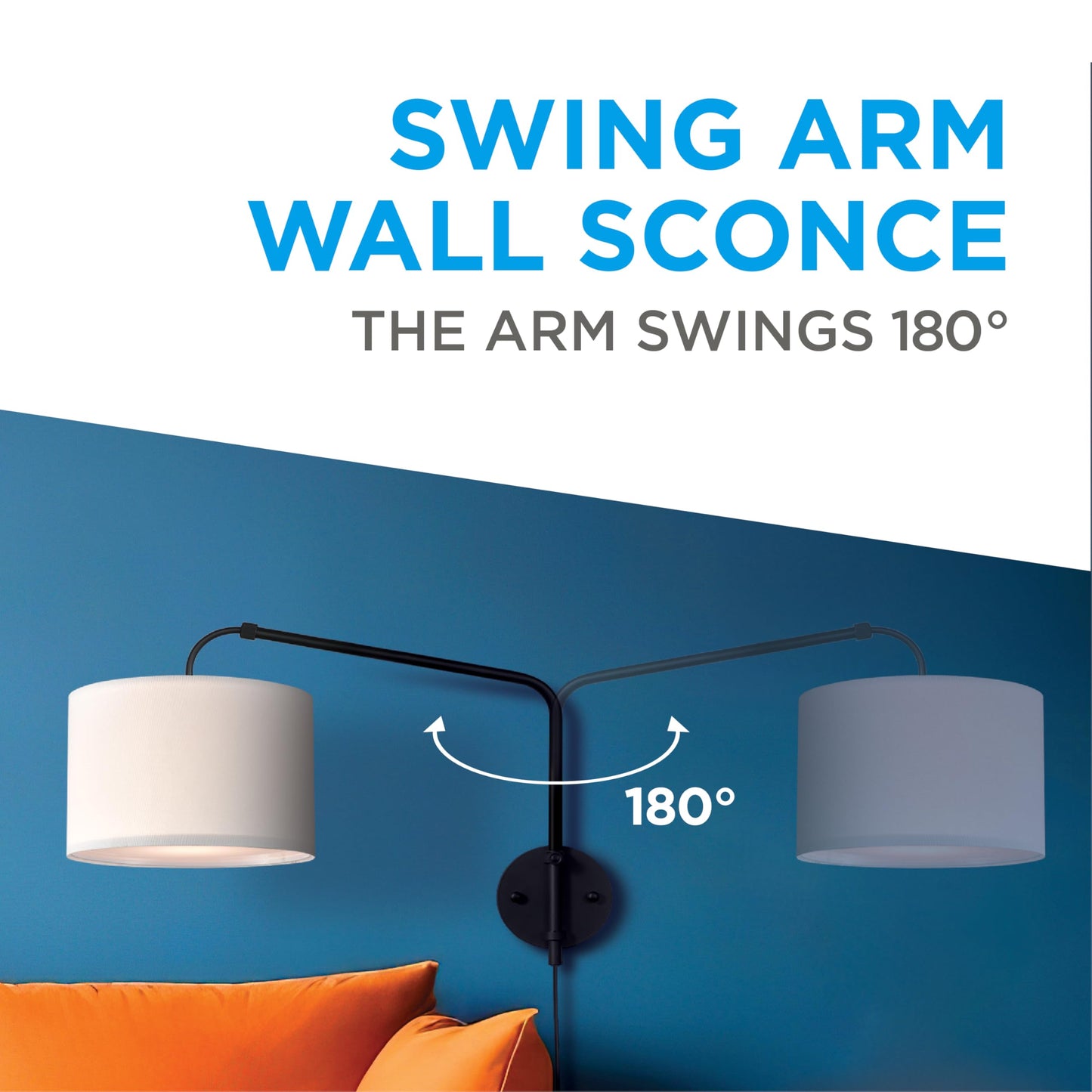 Coby Adjustable Sconce, Wall Mount Light with Telescopic Swing Arm, Matte Black Finish with 2 Linen Shades Included
