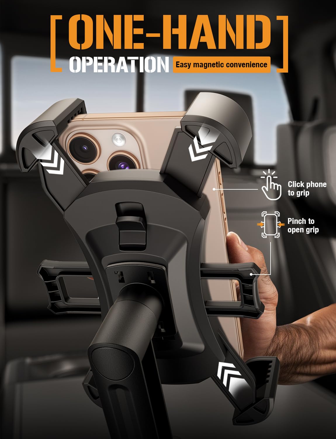 ToughTested Boom Cup Holder Phone Holder for Car - Adjustable Cell Phone Mount, No Vibration Heavy Duty Bendable Boom Arm, Expandable Grip, 360