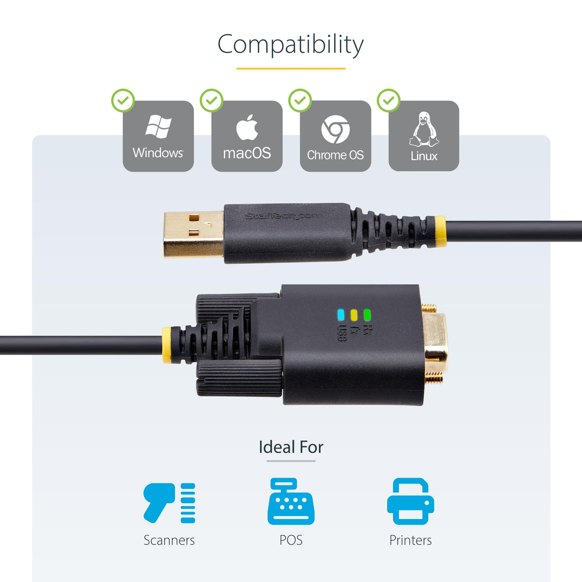 StarTech 6ft USB to Serial Adapter Cable, FTDI (1P6FFC-USB-SERIAL)