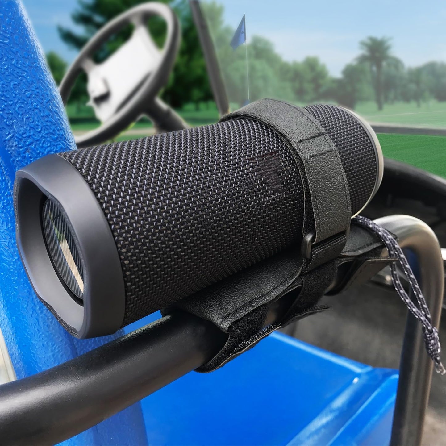 HomeMount Portable Speaker Mount for Golf Cart Accessories - Adjustable Strap Fits Bluetooth Wireless Speaker Strap Attachment to Heater/Beach