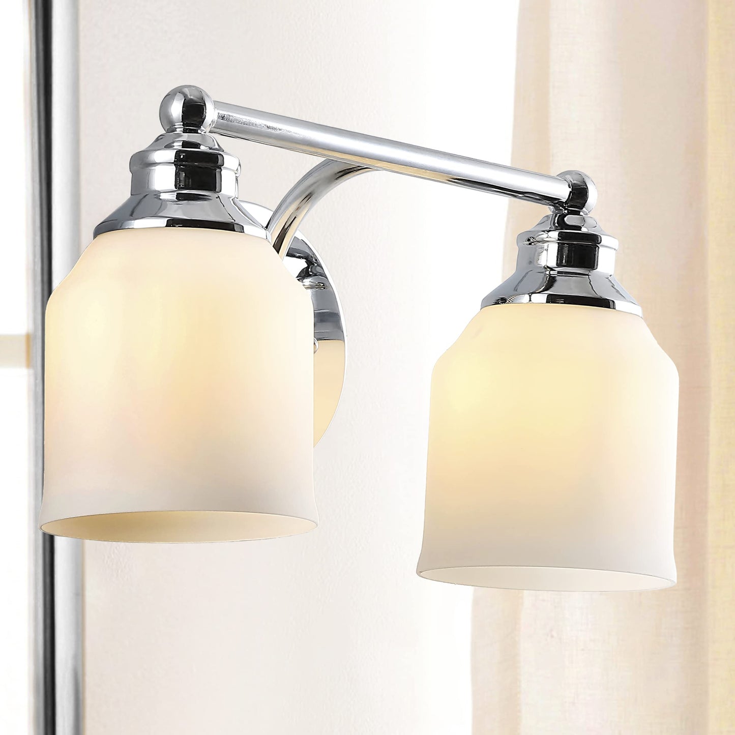 JONATHAN Y 14" Chrome Modern Farmhouse LED Vanity Light Wall Sconce Fixture, Frosted White Glass Shade, Dimmable Wall Lamp for Bathroom Mirror Kitchen