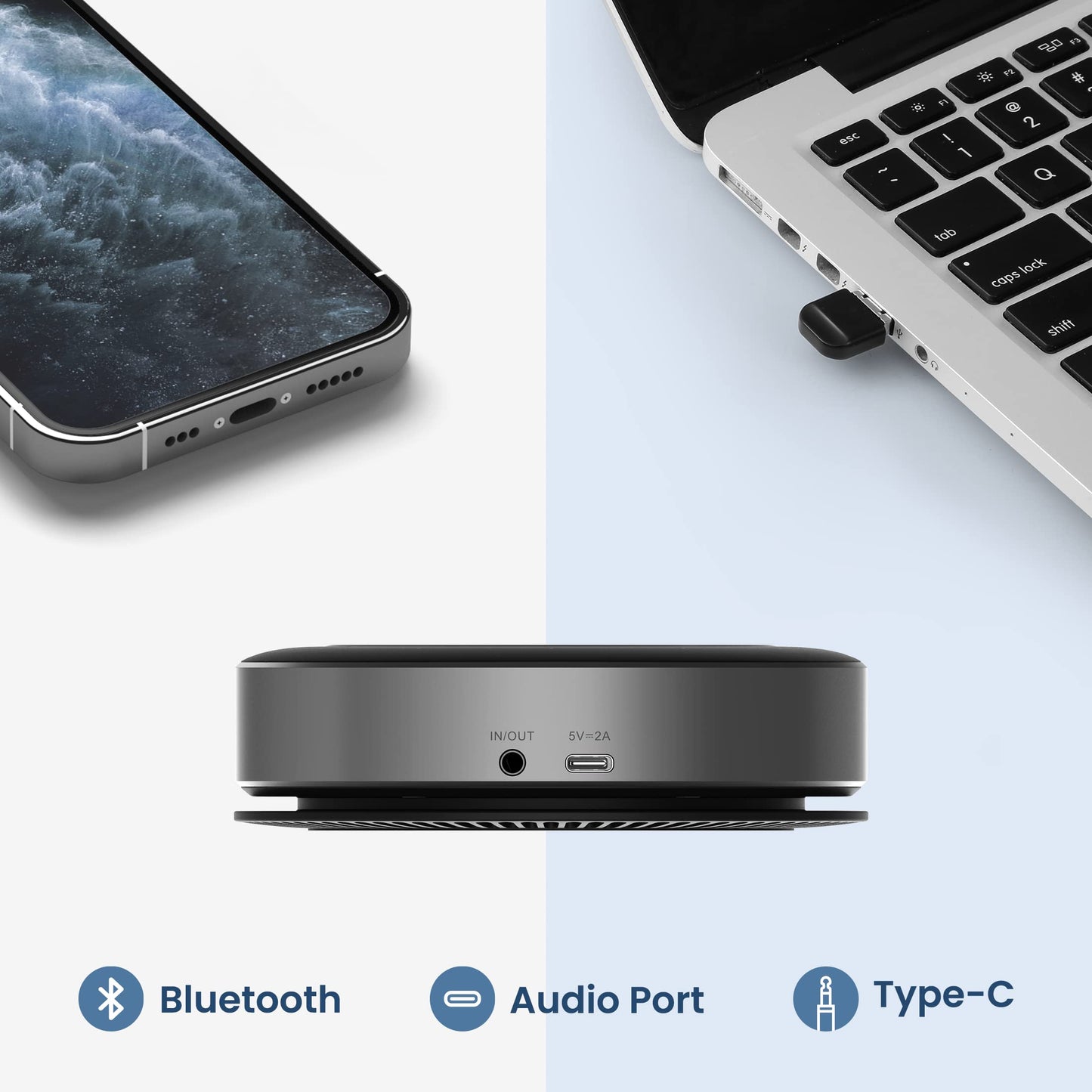 Enther&MAXHUB Bluetooth Speakerphone,USB Conference Speaker with 360° Voice Pickup&6 Microphones,Noise Reduction,Compatible