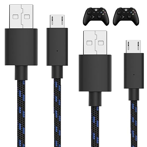 Talkworks Controller Charger Cord for Xbox One - 2 Pack 10 ft Nylon Braided Micro USB Charging Cable - Also Android Compatible with Samsung Galaxy