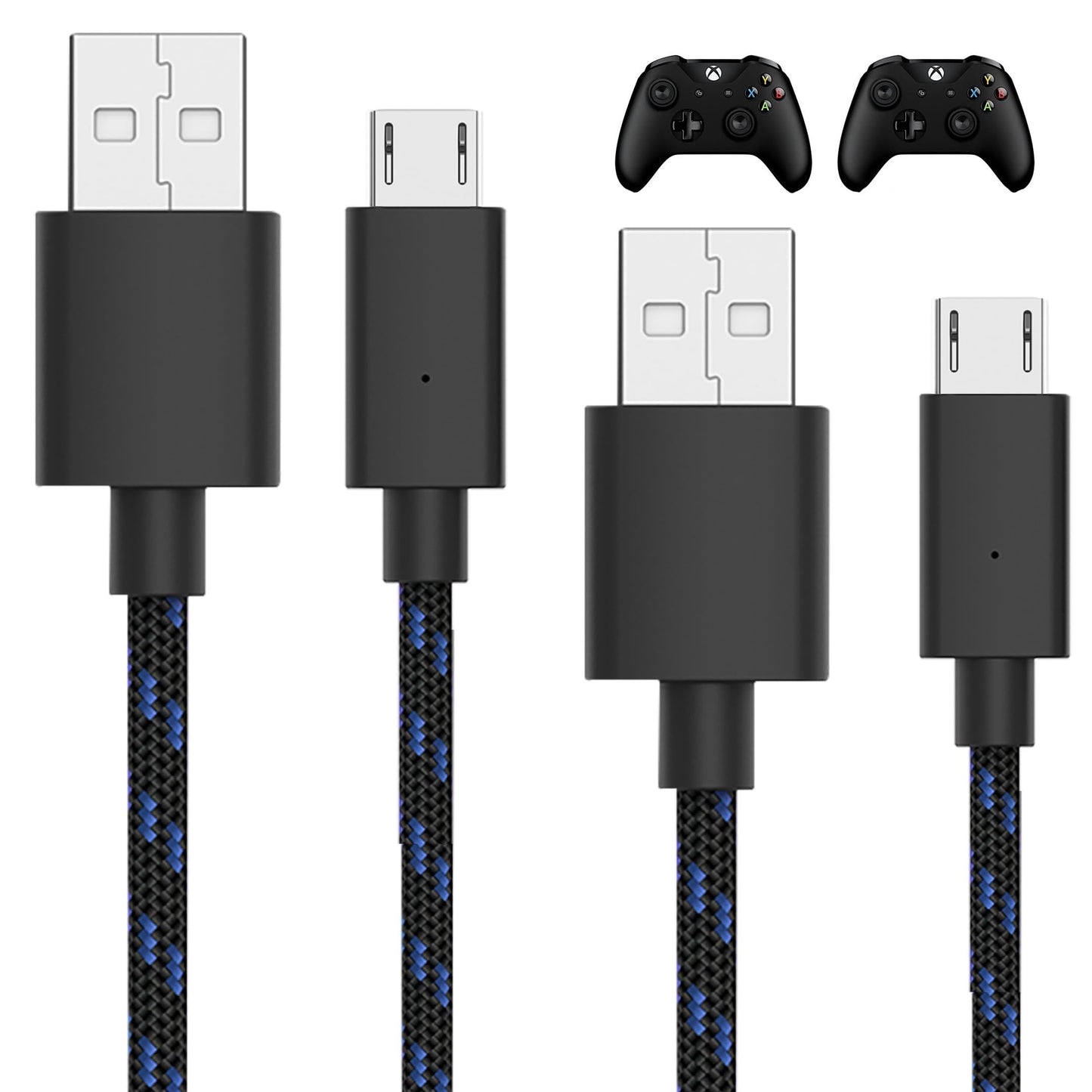 Talkworks Controller Charger Cord for Xbox One - 2 Pack 10 ft Nylon Braided Micro USB Charging Cable - Also Android Compatible with Samsung Galaxy