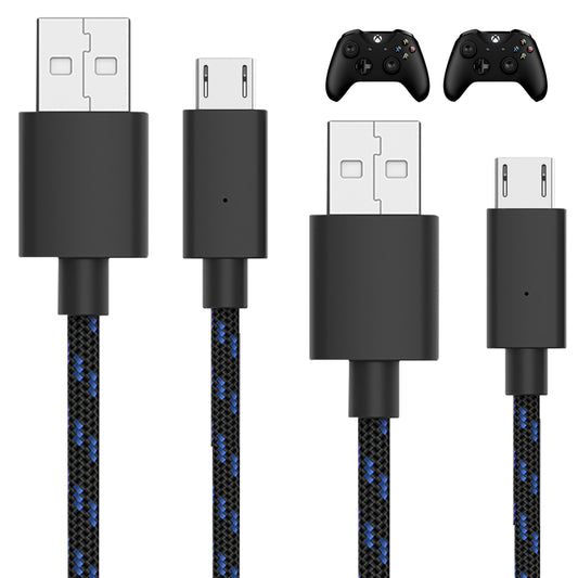 Talkworks Controller Charger Cord for Xbox One - 2 Pack 10 ft Nylon Braided Micro USB Charging Cable - Also Android Compatible with Samsung Galaxy