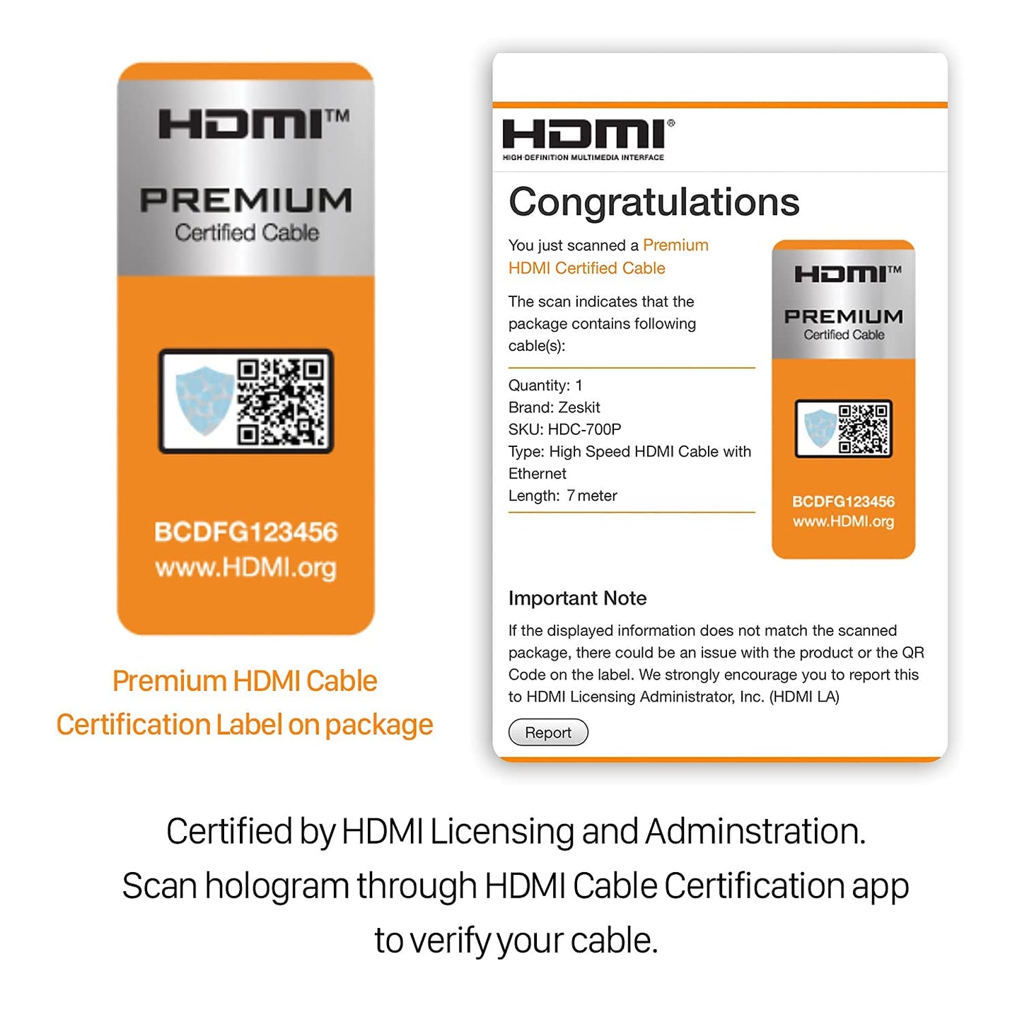 Zeskit Premium HDMI Certified 4K (23ft/ 7m) CL3 in Wall High Speed with Ethernet HDMI 2.0b Cable, Compatible with Dolby Vision 4K 60Hz ARC HDR 18Gbps