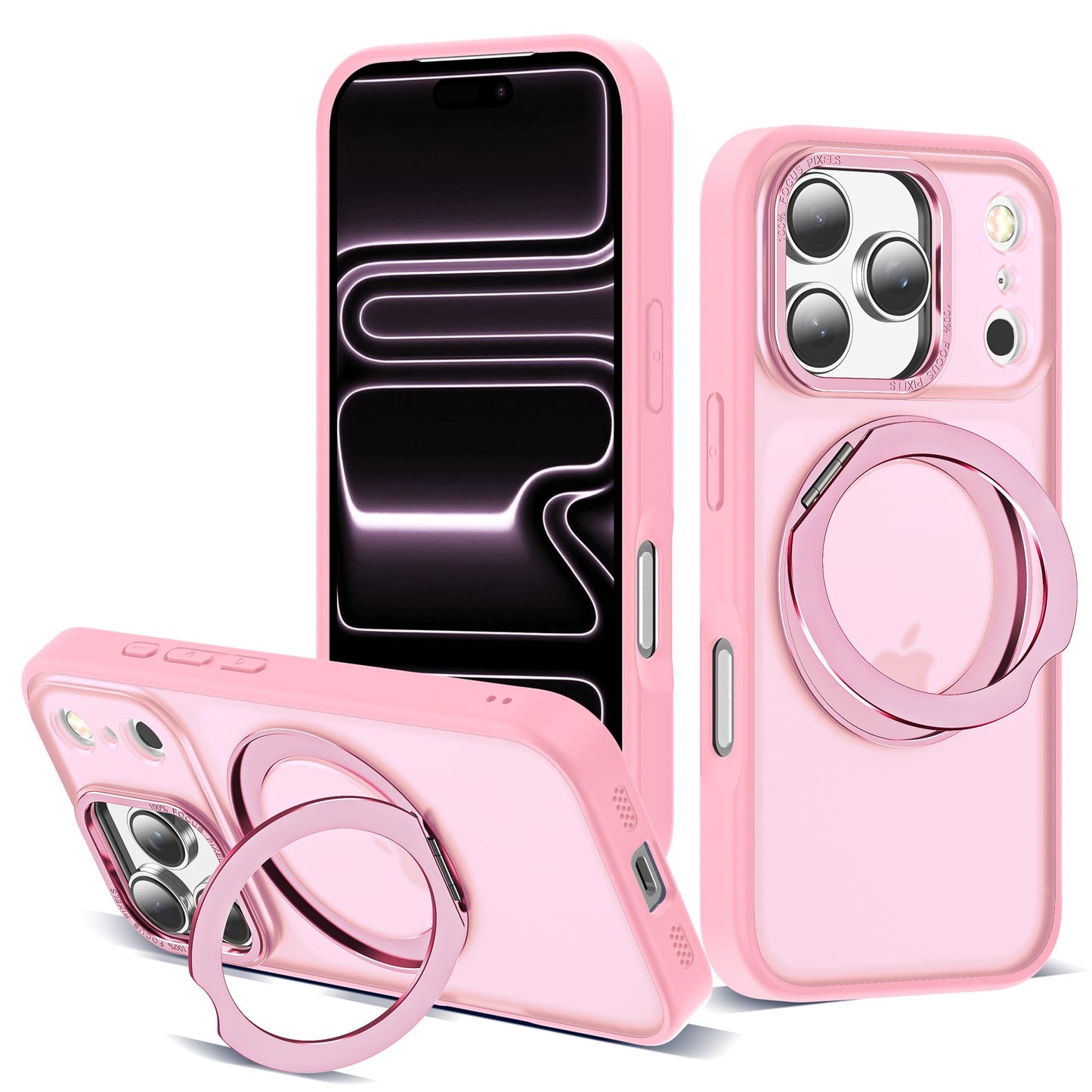 Zalinbo for iPhone 17 Pro Case with 360° Rotatable Magnetic Ring Stand Compatible with Mag-Safe Military Protection Matte Translucent Phone Case