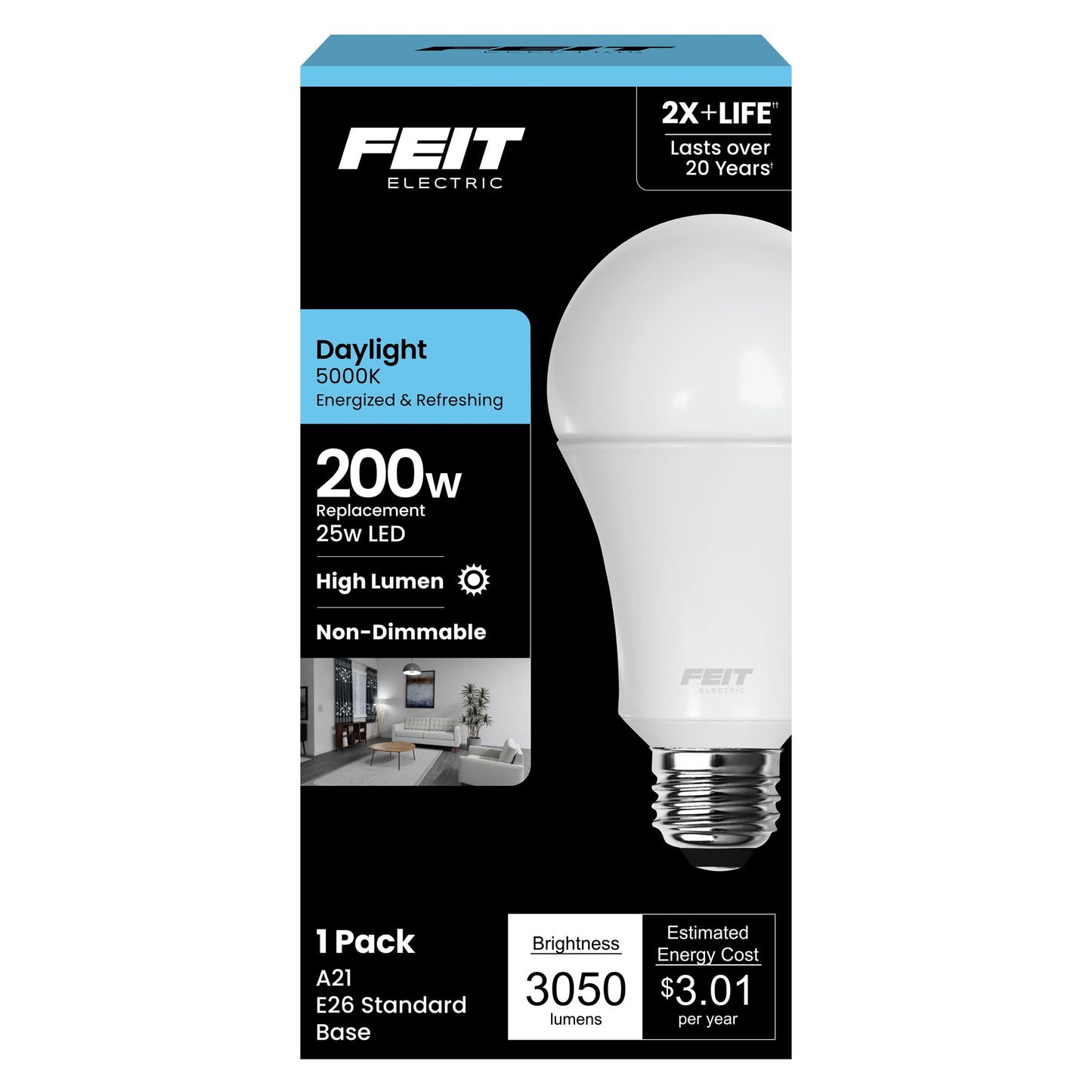Feit Electric A21 LED Light Bulb 200W Eq, Daylight White