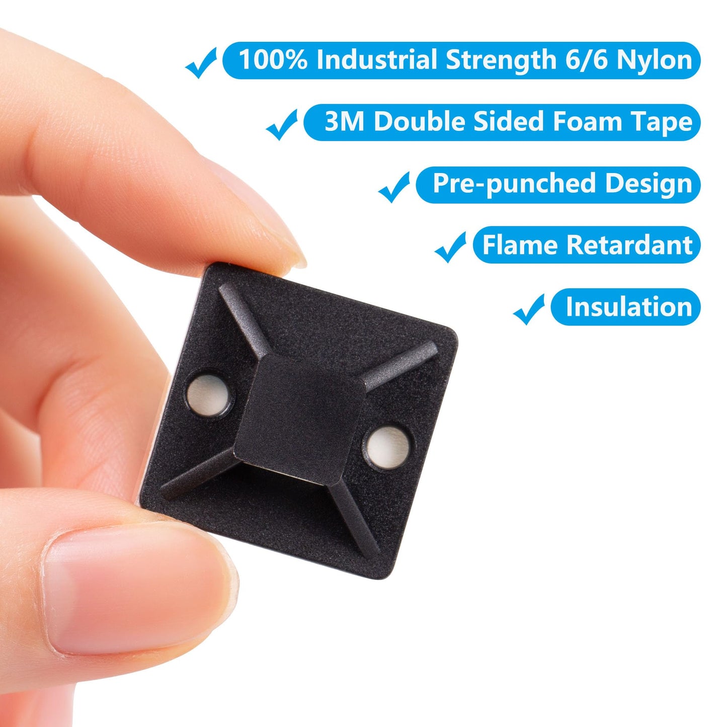 Cable Tie Mounts, Adhesive-Backed, 1 Inch, for Cable Management, Cable Tie Anchors, 100 Pack, Black