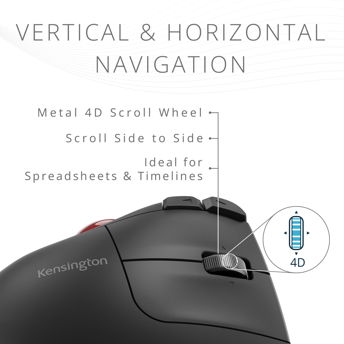 Kensington TB675 Wireless Vertical Trackball Mouse, Ergonomic Design, Rechargeable - Black (K72171WWMY)