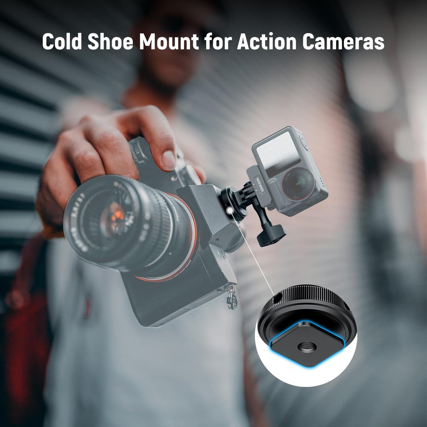 NEEWER Action Camera Cold Shoe Mount Adapter Compatible with GoPro Accessories Go Pro DJI Insta360 AKASO, Metal 1/4" Thread Hot Shoe Mount for Mini