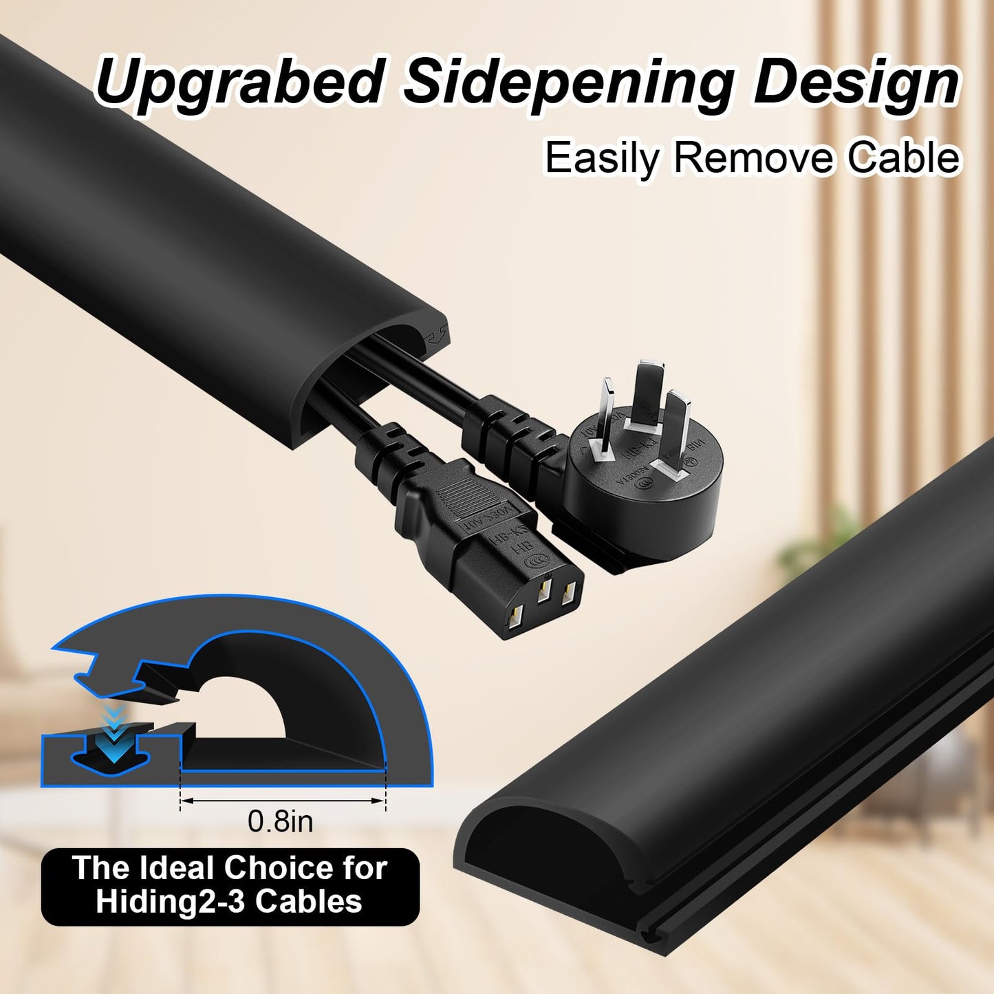 Self-Adhesive Silicone Cable Hider, Flexible Wire Cover Cable Raceway for Wires, Wall Mount TV, Home Audio, Network, Power, and Phone Line Managemen