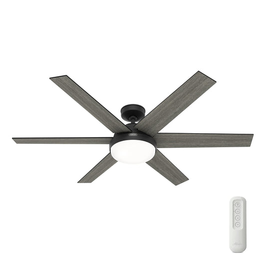 Hunter Fan 60 inch Casual Matte Black Indoor Ceiling Fan with LED Light Kit and Remote Control for Bedroom, Living Room/Family Room, Dining Room