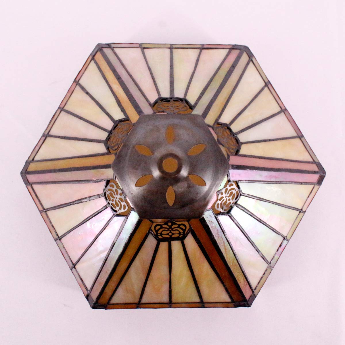 WERFACTORY Tiffany Lamp Shade Replacement 12X10X6 Inch Yellow Hexagon Stained Glass Mission Lampshade Only with Cap fit for Table lamp Pendant Light