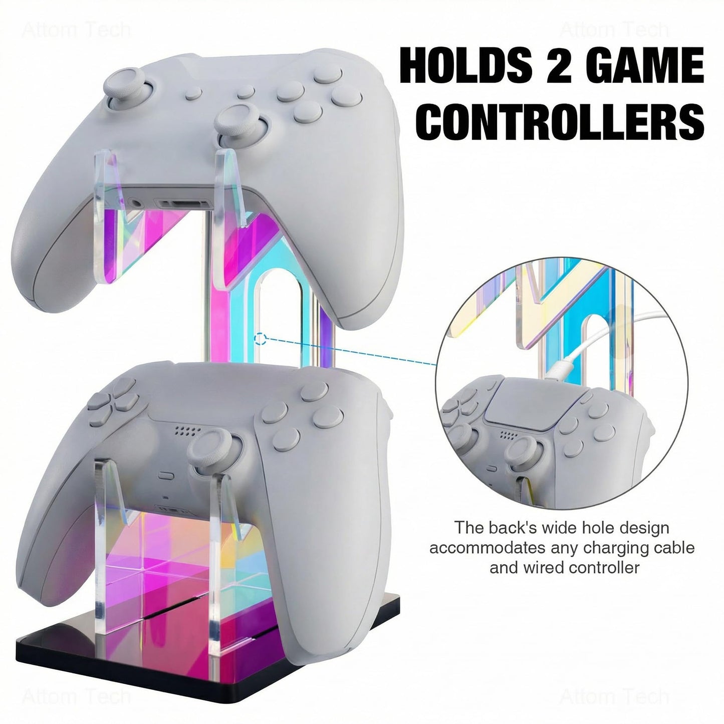 NiHome Iridescent Acrylic 2-Tier Universal Game Controller Headset Holder Stand for PS5 Xbox ONE Switch Colorful Controller Stand Gaming Accessories