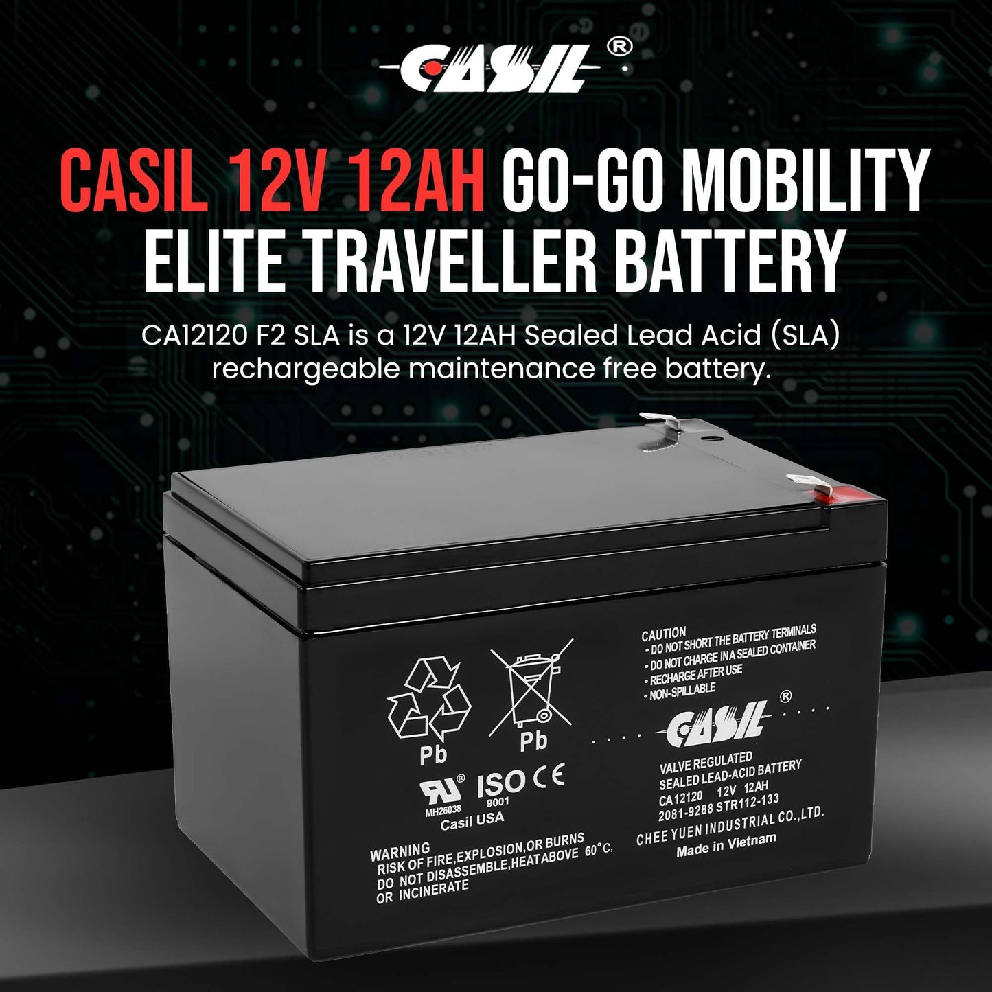 Casil 12V 12Ah SLA AGM Replacement Battery (2 Pack) | Compatible with Go-Go Mobility Elite Traveller SC40E SC44E | Sealed Lead Acid Mobility Scooter…