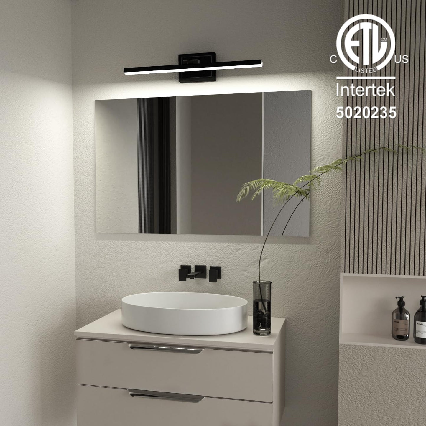 VOLISUN Modern Bathroom Vanity Light 24 inch, Rotatable, 14W Dimmable 5CCT Led Bathroom Light Fixture Over Mirror, Black Bar Vanity Light for Bathroom