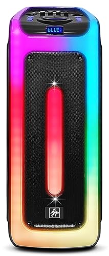 Fisher Bluetooth PA Stereo Speakers System-Karaoke Portable Wireless DJ, Dual 8" 80W Peak Power, Loud HD Sound & LED Lights, Rechargeable, TWS, 2 USB