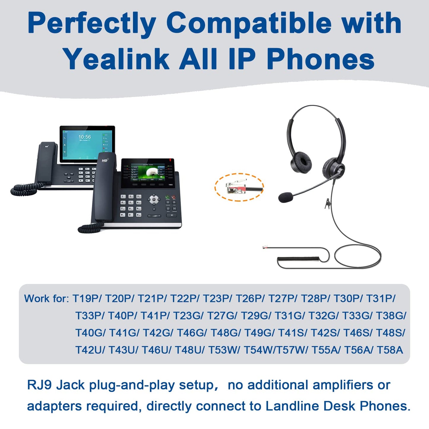 RJ9 Phone Headset for Office Phone with Noise Cancelling Microphone, Binaural Telephone Headsets Work for Yealink T21P T23G T27G T29G T33G T41P T41S
