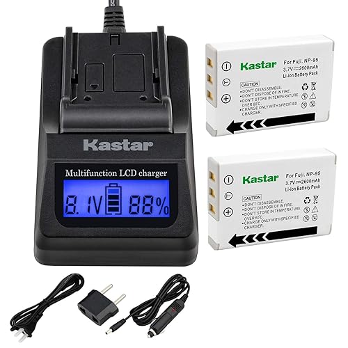 Kastar Fast Charger + Battery (2-Pack) for Fujifilm NP-95 & Finepix F30, Finepix F31FD, Finepix Real 3D W1, Finepix X30, Finepix X100, Finepix X100T