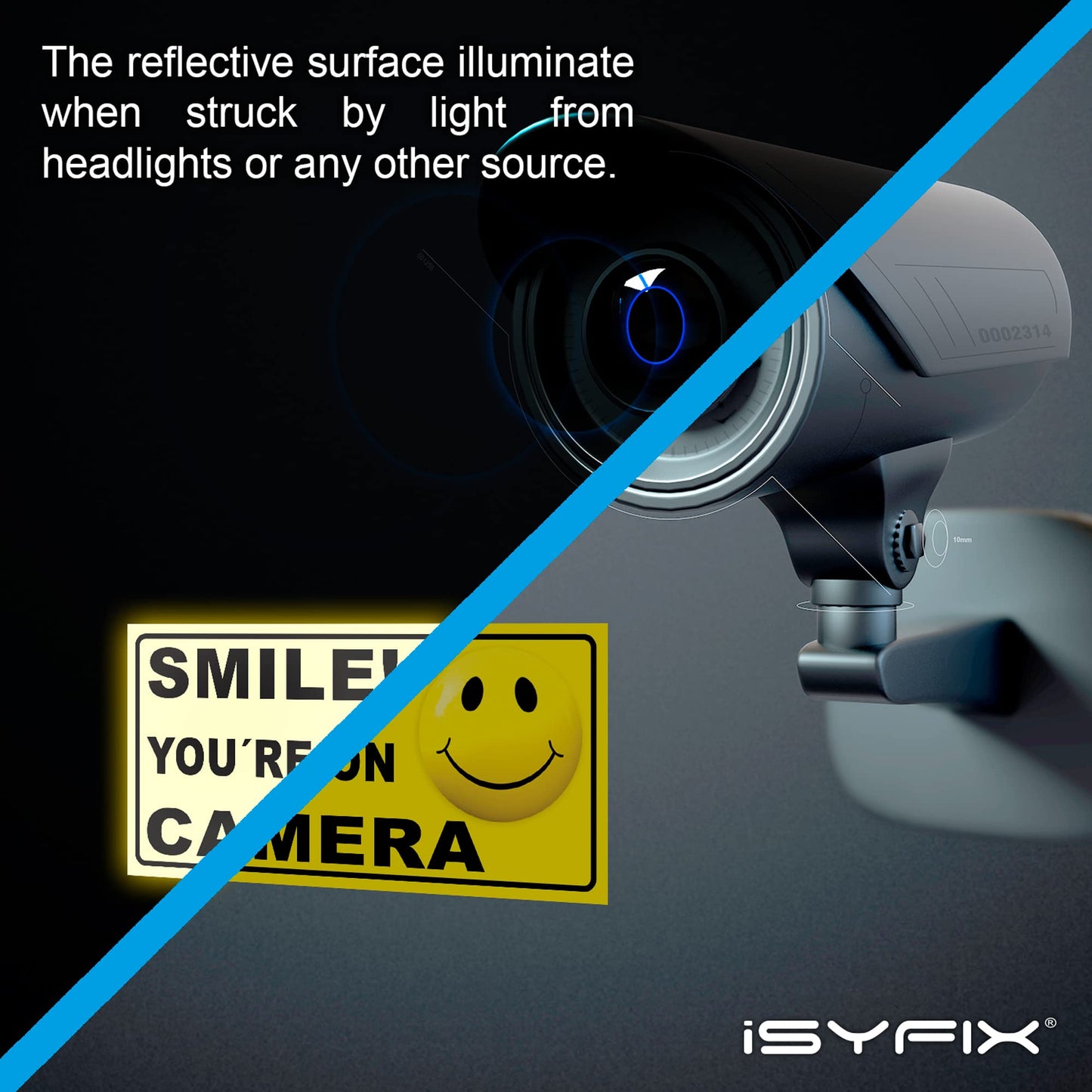 iSYFIX Smile You're On Camera Reflective Stickers for Home - 6 Pack 4x2 Inch - UV, Weather, Scratch, Fade Resistance, Security Camera Sign for Home