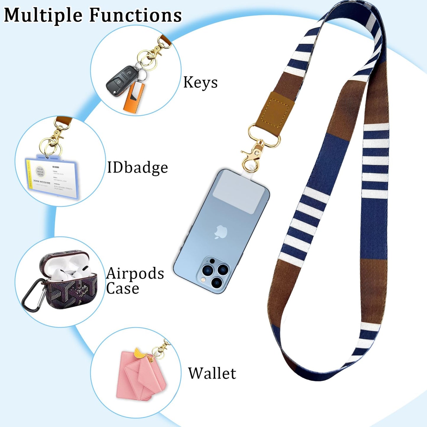 YesMvpMvp Phone Lanyard Wrist Strap,Cell Phone Lanyards for around the Neck,Unisex Scrunchie Lanyard (Denim Blue)