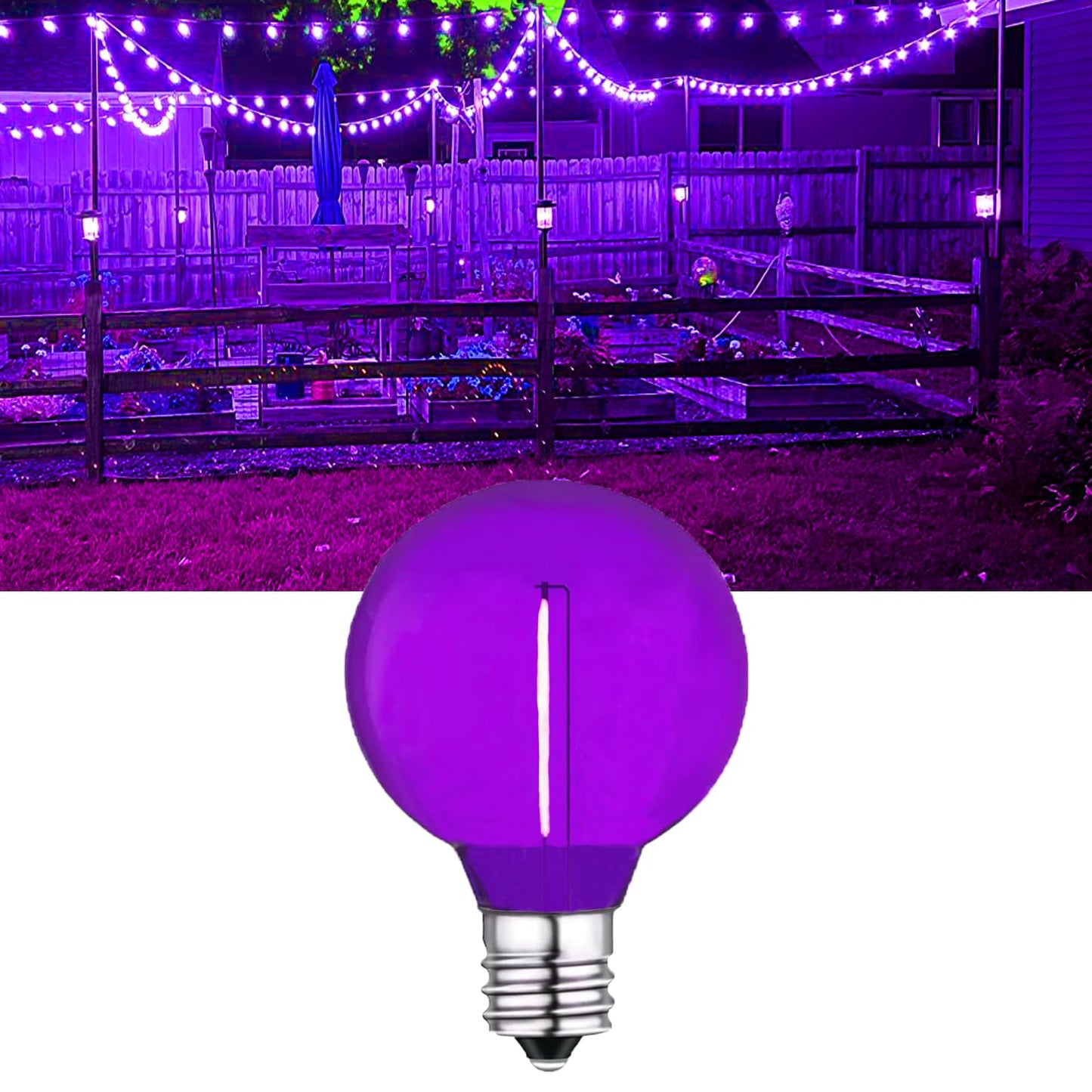 LRSUEYSKIN G40 Purple LED Replacement Bulb 1W Light Bulbs Shatterproof Waterproof LED Outdoor String Lights Decorative Night Light E12/C7 Candelabra