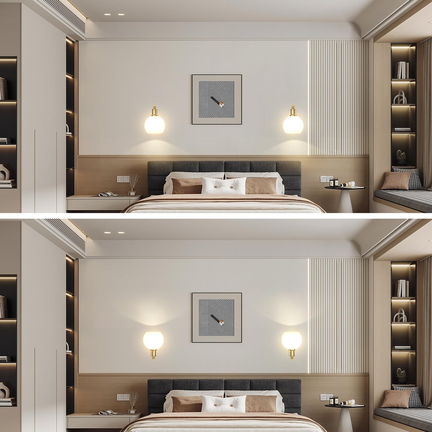 KernLite Battery Operated Wall Sconce Set of 2, Gold Wireless Rechargeable Wall Lights with Milky Frosted Shade, 12 RGB and 3CCT Dimmable Cordless