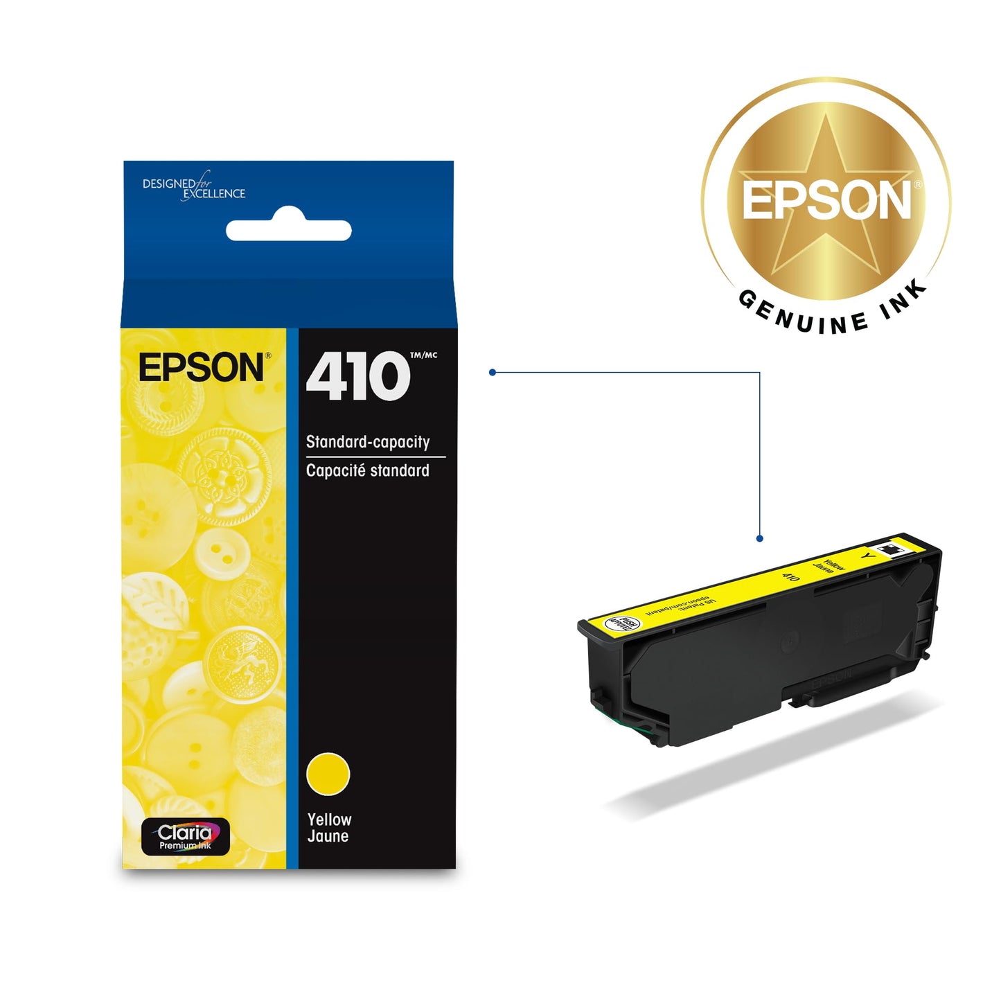 EPSON 410 Claria Premium Ink Standard Capacity Yellow Cartridge (T410420-S) Works with Expression XP-530, 630, 640, 7100, 830