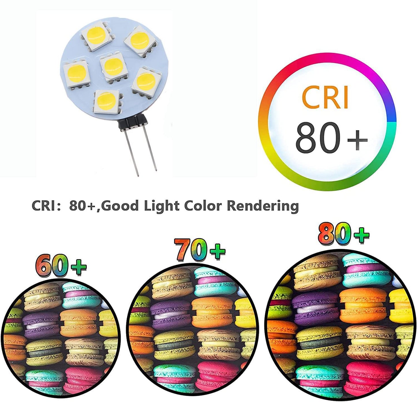 8Pcs G4 Base 1W LED Light Bulbs Equivalent to 10W Halogen Bulb,DC 12V Dimmable,3000K Warm White,6 LEDs 5050 SMD,180 Degree Beam Angle,G4 Bi-Pin Base