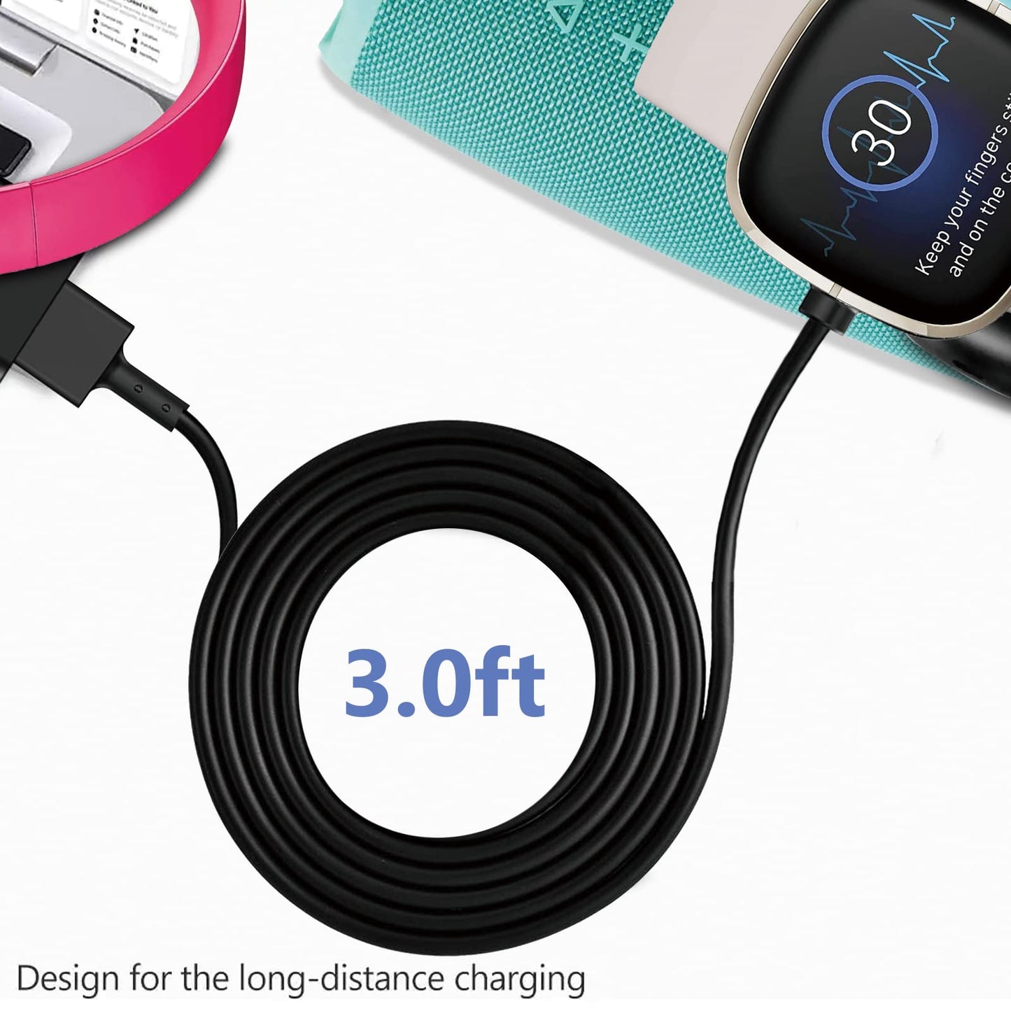 WZHENB Fast Wall Charger for Fitbit Sense & Versa 3 Versa 4 & Replacement Google Pixel Watch 3/2 USB Charging Cable Cord for Fit bit Sense