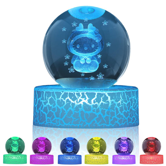 OSQI 3D Crystal Ball Night Light with Cute Cat Design, Multicolor LED Crackle Lamp Holder, Room Decoration, Crystal Ball, Perfect Desktop Decoration