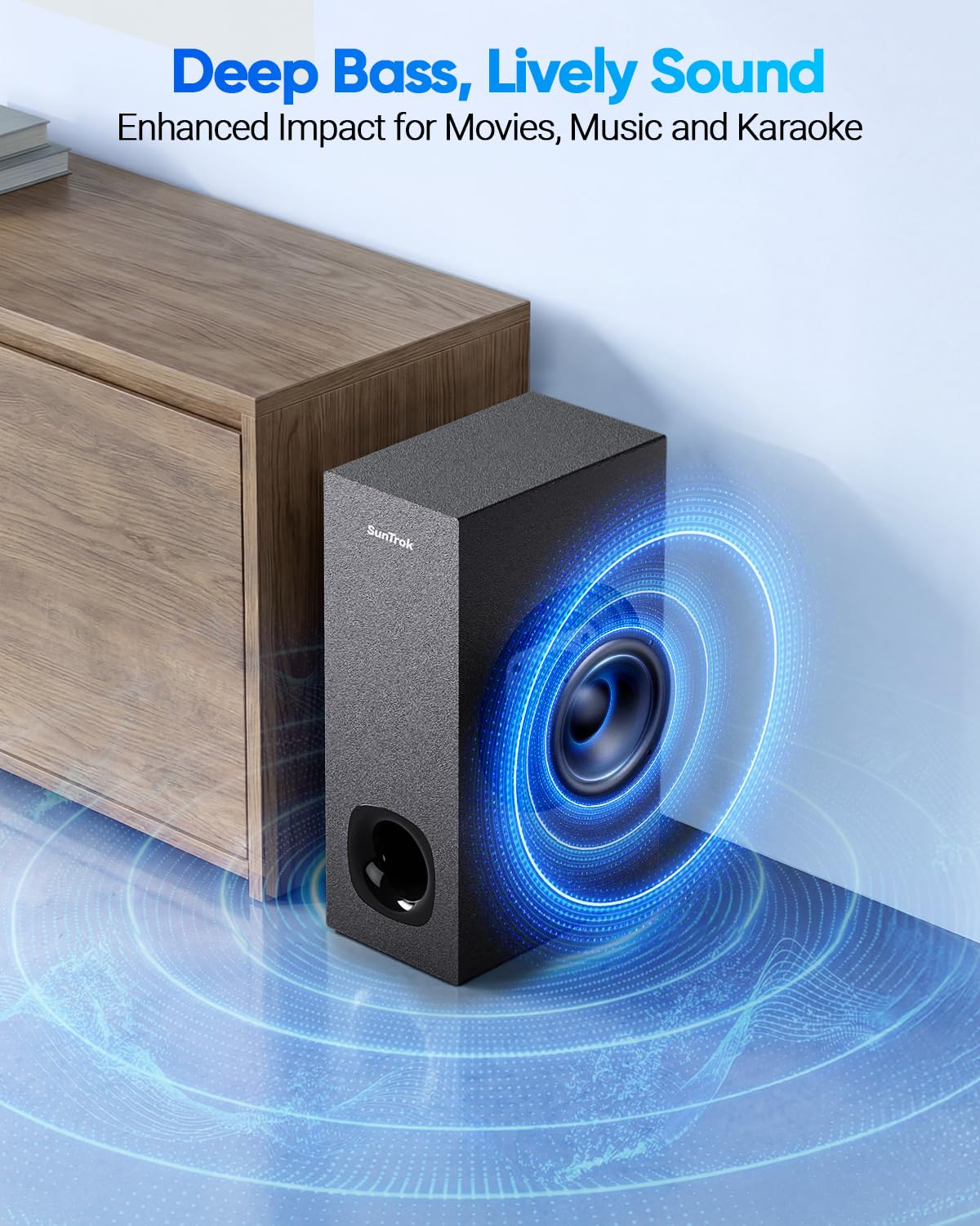 Soundbar with Subwoofer for TV, Home Theater Bluetooth 5.3 Speaker System with 2 Wireless Karaoke Mics, Surround Sound Audio with HDMI ARC, Optical