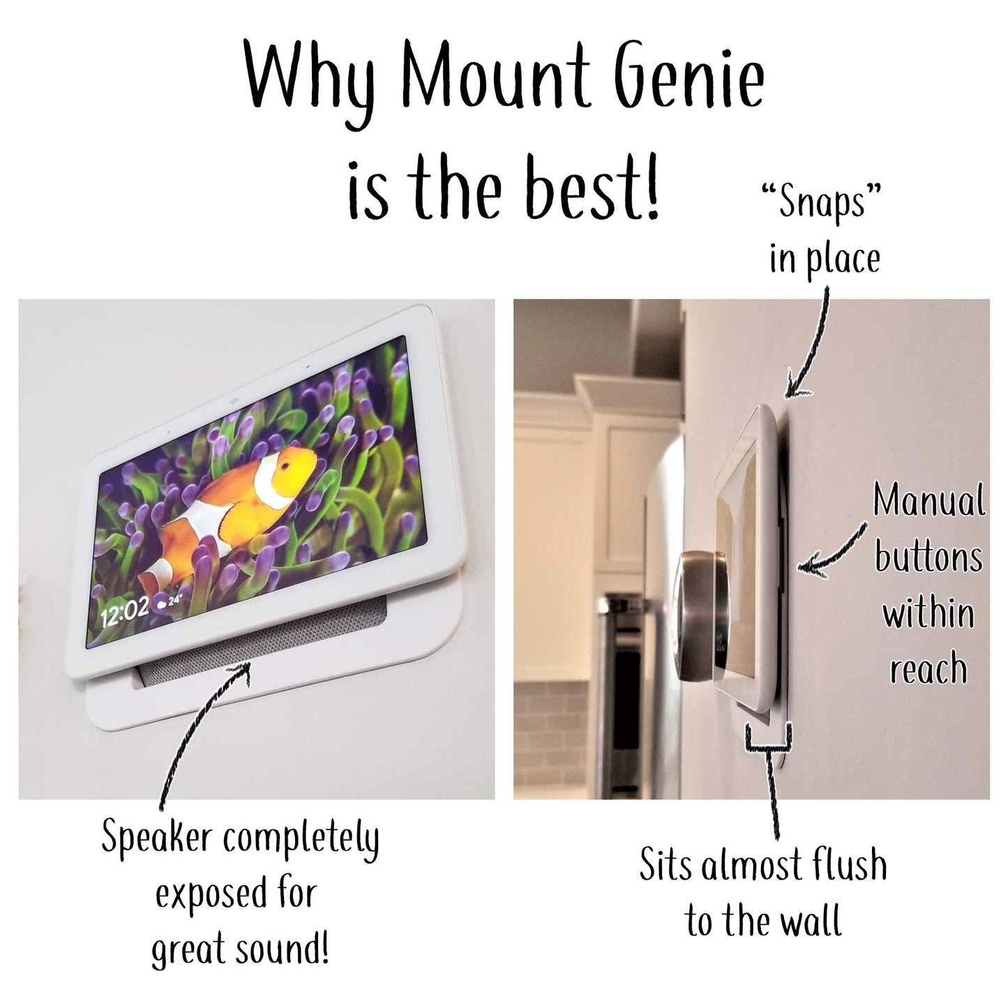 Mount Genie Simple Built-in Google Nest Hub Gen 2 Wall Mount [Does NOT FIT 2018 Gen 1]: The Perfect Smart Home Command Center | PoE Option Available |
