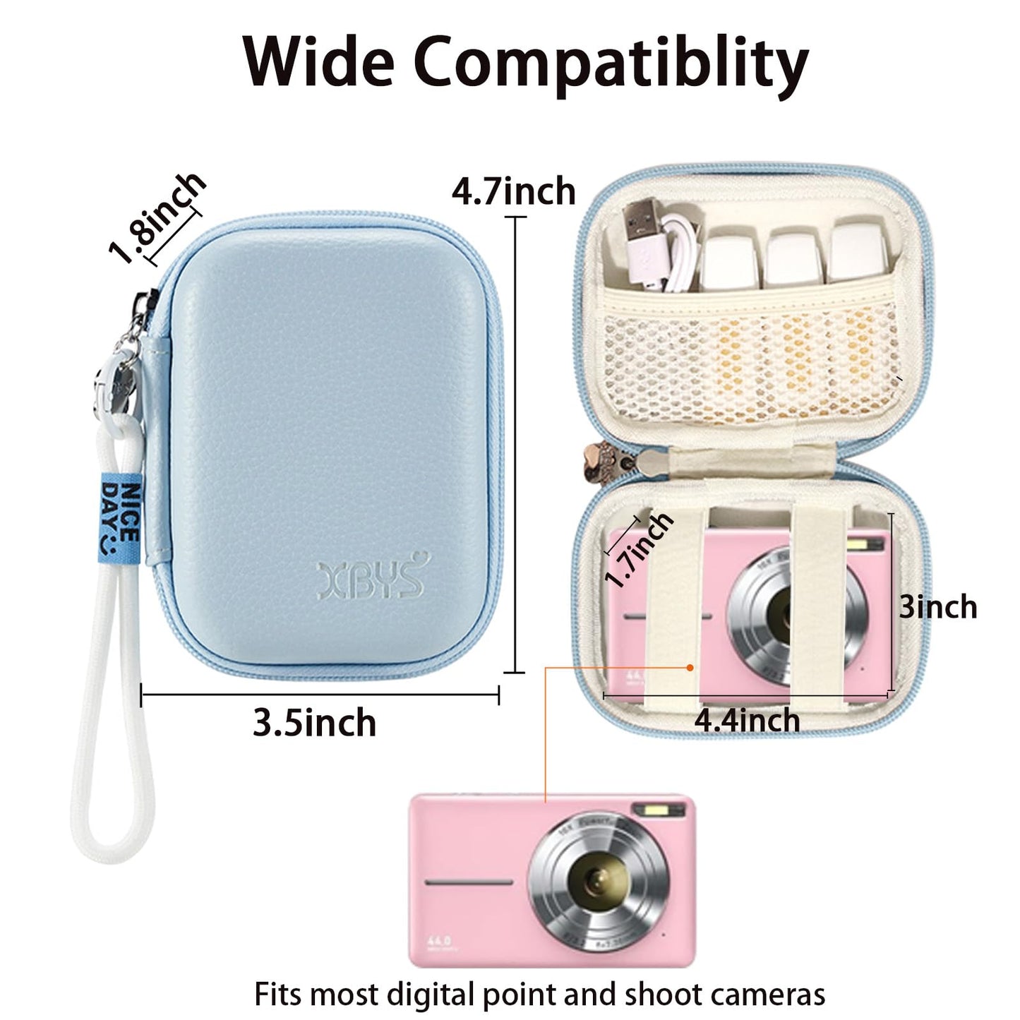 VNEIRY portable came cases Digital Camera Case for CAMKORY, Kodak, Canon & More - Small Travel Compact Pouch with Mesh Pocket for Accessories & SD