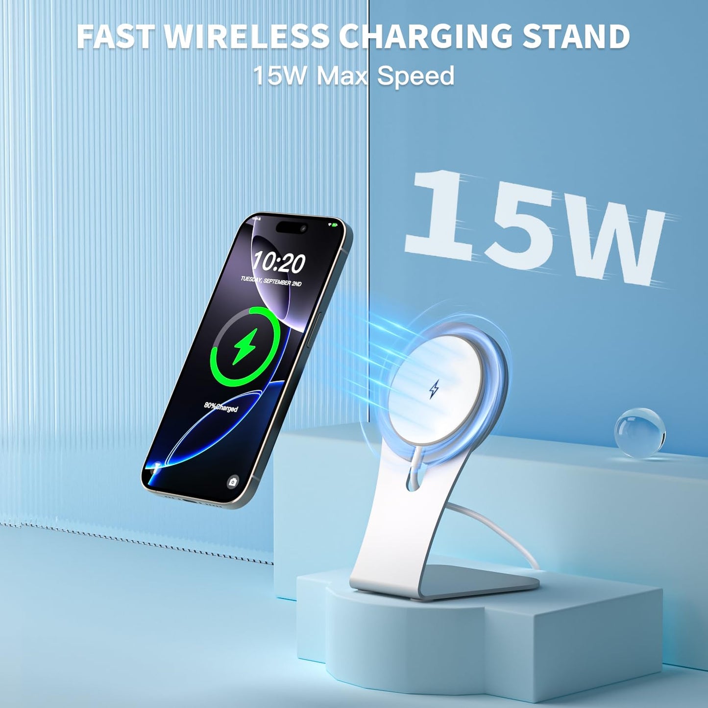 Magnetic Wireless Charger for Apple iPhone 17 Mag Safe Charging,USB-C Charger Block & 6FT 15W Fast Wireless Charging Pad Stand for iPhone