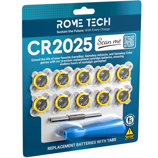 Rome Tech 3V CR2025 Batteries with Solder Tabs + Screwdriver Security Bit Set. Compatible with Silver, Blue, Gold, Crystal Gameboy Cartridge, Zelda…